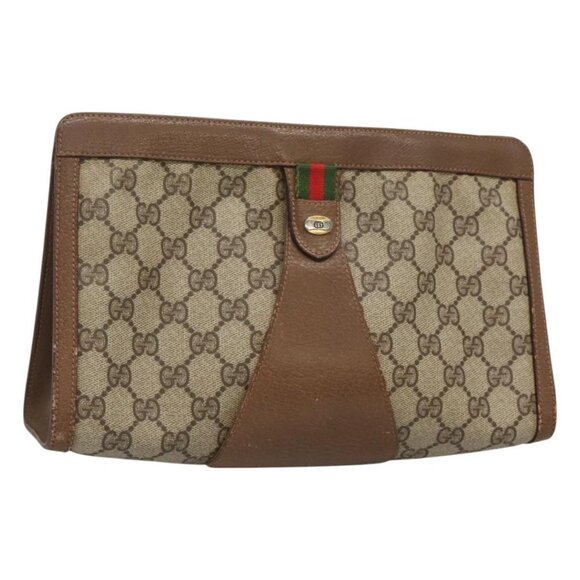 GUCCI GG Supreme Web Sherry Line Clutch Bag PVC Beige Red 89 01 033 Auth fm4647 - Picture 1 of 16